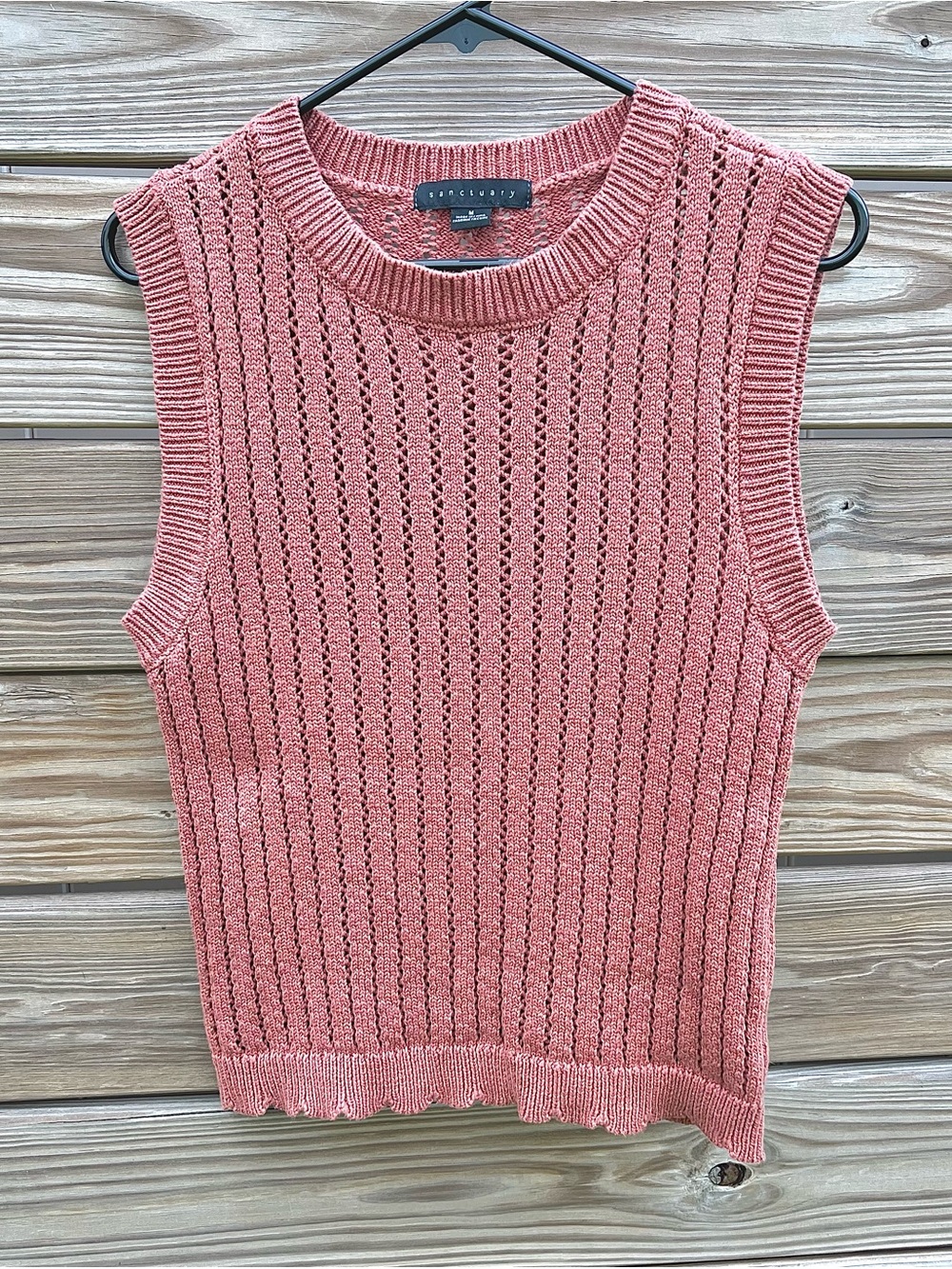 Sanctuary 100% Cotton Sleeveless Sweater Rust/Rose Scalloped Hem Women’s SZ M